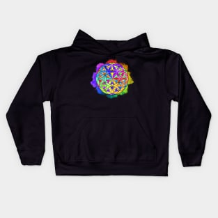 Rainbow Geometric Circle Flower Mandala - Outline Shift Kids Hoodie